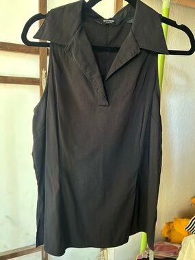 Express Black Sleeveless Collared Tunic Top